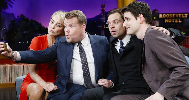 Sebastian Talks ‘Civil War’, Flirts with Sharon Stone on The Late Late Show with James Corden
